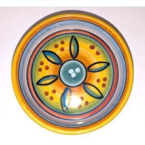 Vintage Deruta Hand Painted Italy Floral Decorative Bowl Small Blue Yellow White